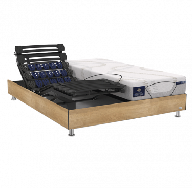 Lit électrique bois décor duo Euphory + matelas mémoire de forme Kinéo