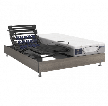 Lit électrique bois décor duo Euphory + matelas mémoire de forme Kinéo